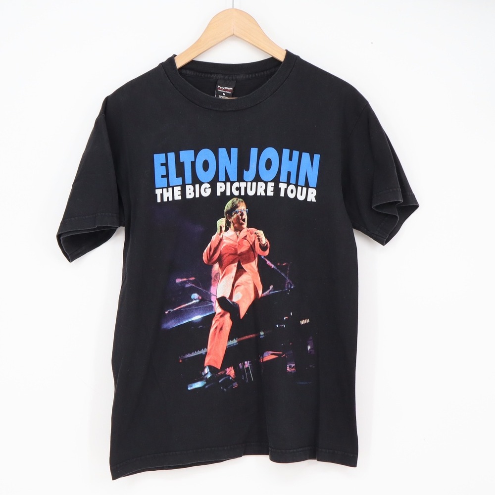 PolyGram T-Shirt Mens M Elton John The Big Picture Tour Black Graphic Excellent
